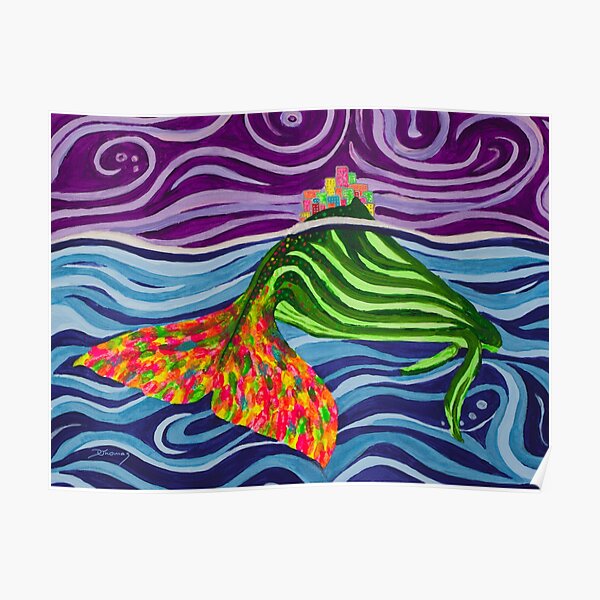 Humpback whale with Houses - abstract Poster