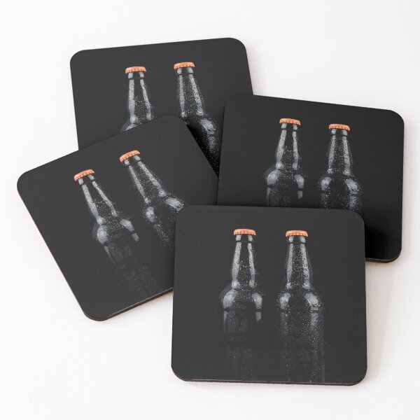 Bottles of beer with water droplets Coasters (Set of 4)