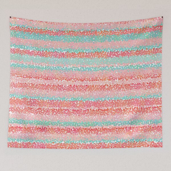 Item preview, Smudgy Painted Thin Stripes Pattern in Aqua and Coral Pink on White designed and sold by kierkegaard.