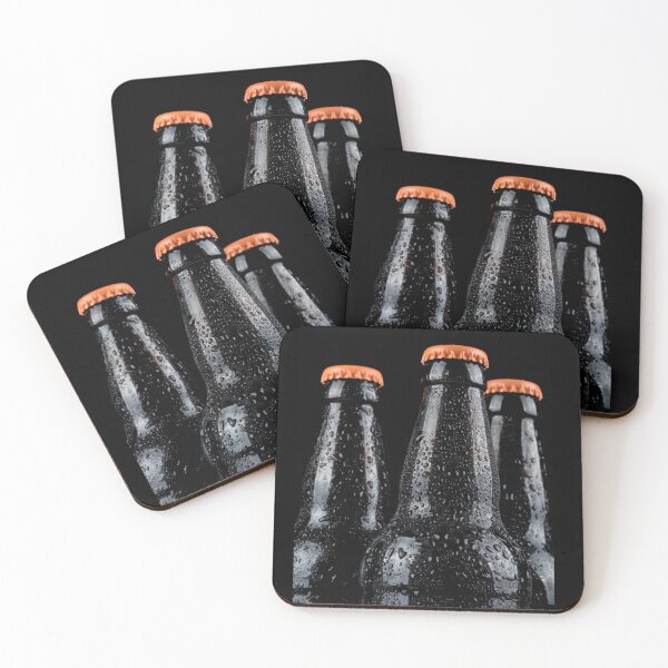Item preview, Bottles of beer with water droplets isolated on black background designed and sold by Ben Gingell.