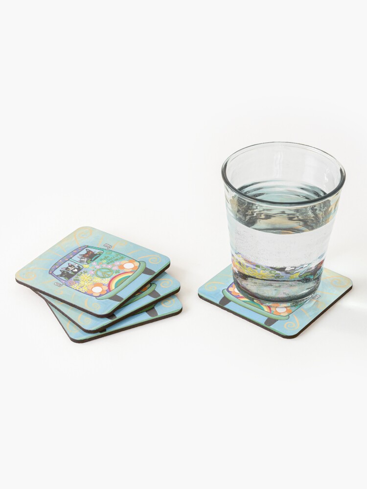 Alternate view of Peace and Love Hippie Road Trip Cats Coasters (Set of 4)