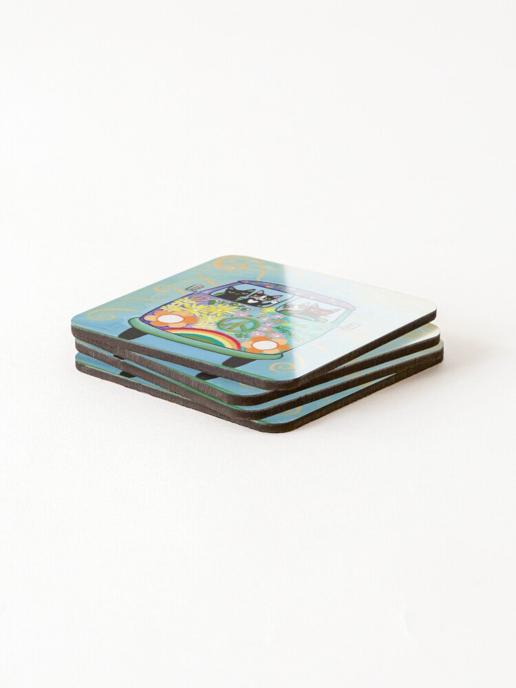 Alternate view of Peace and Love Hippie Road Trip Cats Coasters (Set of 4)
