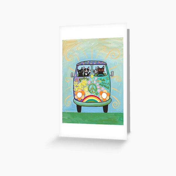 Peace and Love Hippie Road Trip Cats Greeting Card