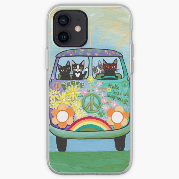 Paz y amor Hippie Road Trip Gatos Funda blanda para iPhone