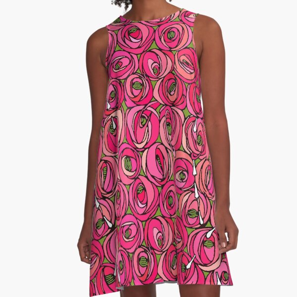 Charles Rennie Mackintosh "Roses and teardrops" edited 1. A-Line Dress
