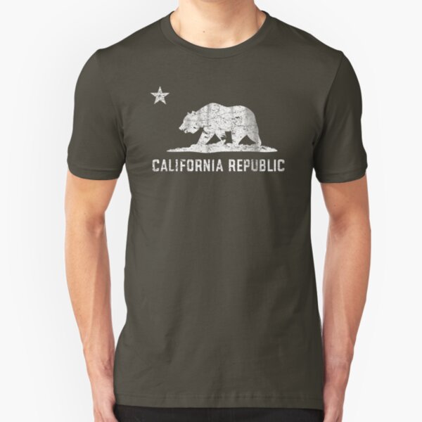 New Men/'s California Republic Side Circle V-Neck Black Tee Shirt Cali West Coast