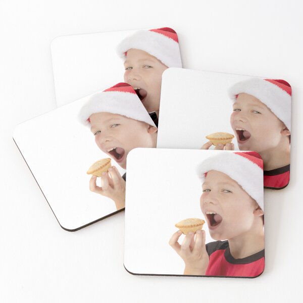 Item preview, Pre-teen boy about to eat a mince pie designed and sold by Ben Gingell.
