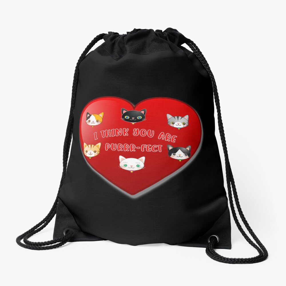 St Valentine Day Purr-fect Heart Alley Cat Pet Pun. Drawstring Bag