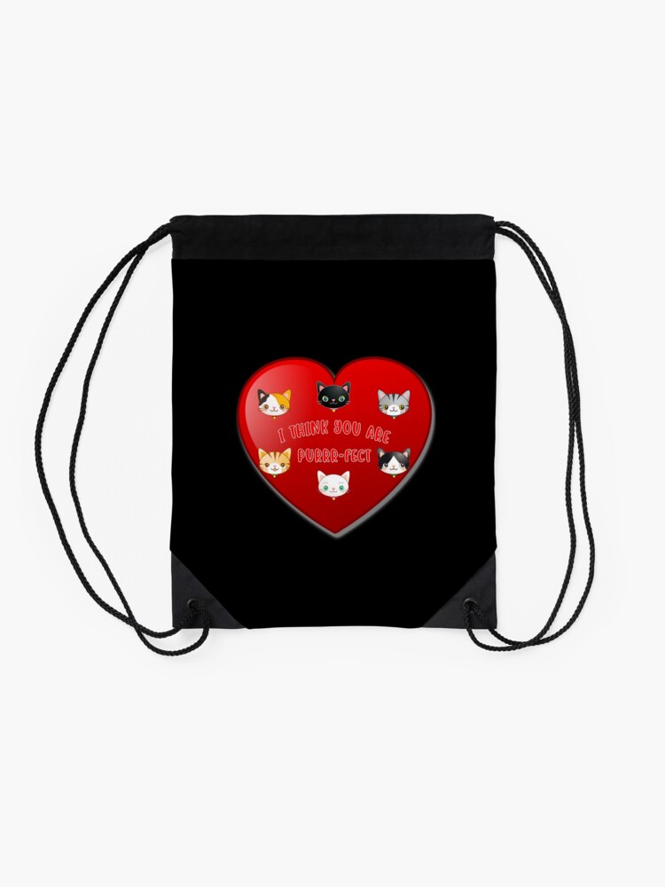 Alternate view of St Valentine Day Purr-fect Heart Alley Cat Pet Pun. Drawstring Bag