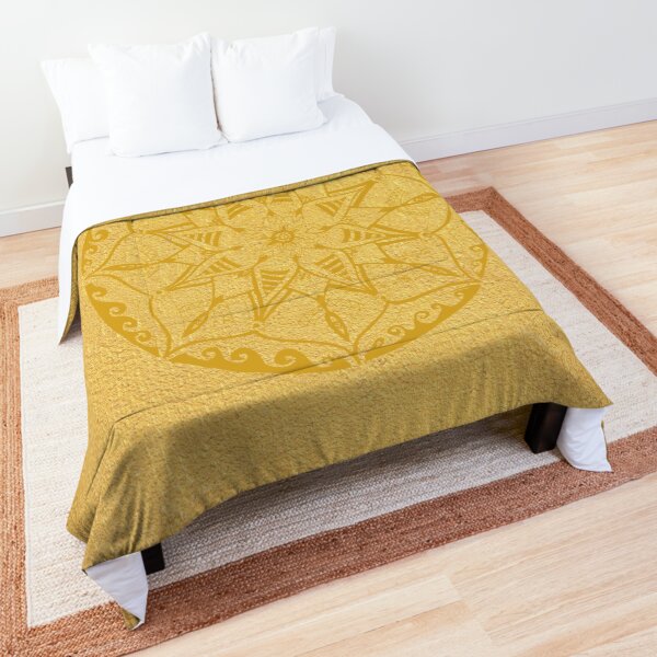 hand-painted mandala in golden yellow on golden yellow Comforter