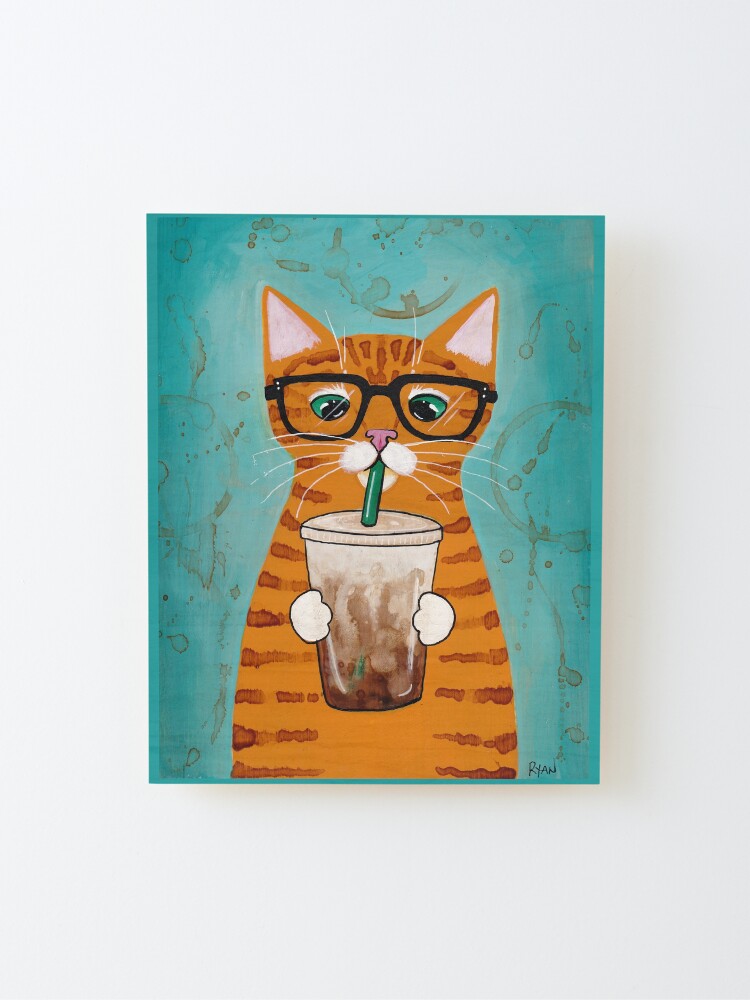 Alternate view of Iced Coffee Cat Mounted Print