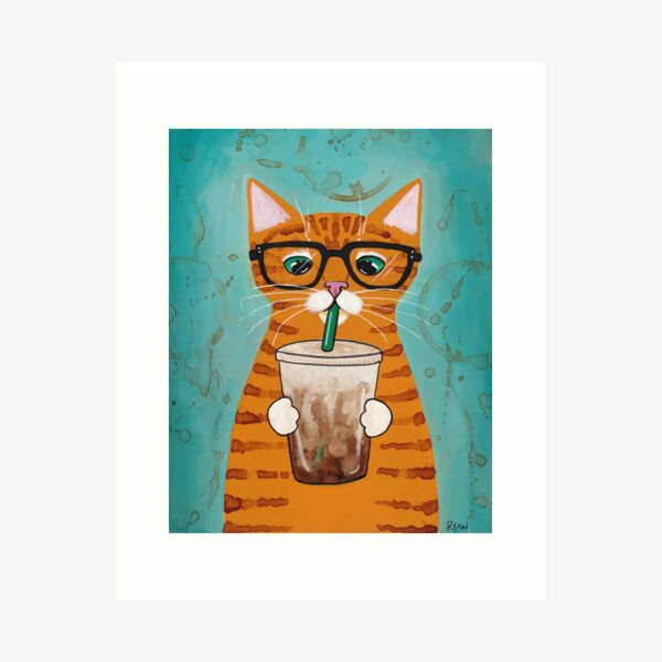 Iced Coffee Cat Art Print