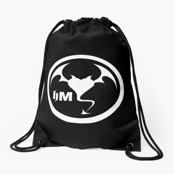 Hollywood Monsters Circle Bat Logo - WHITE PRINT Drawstring Bag