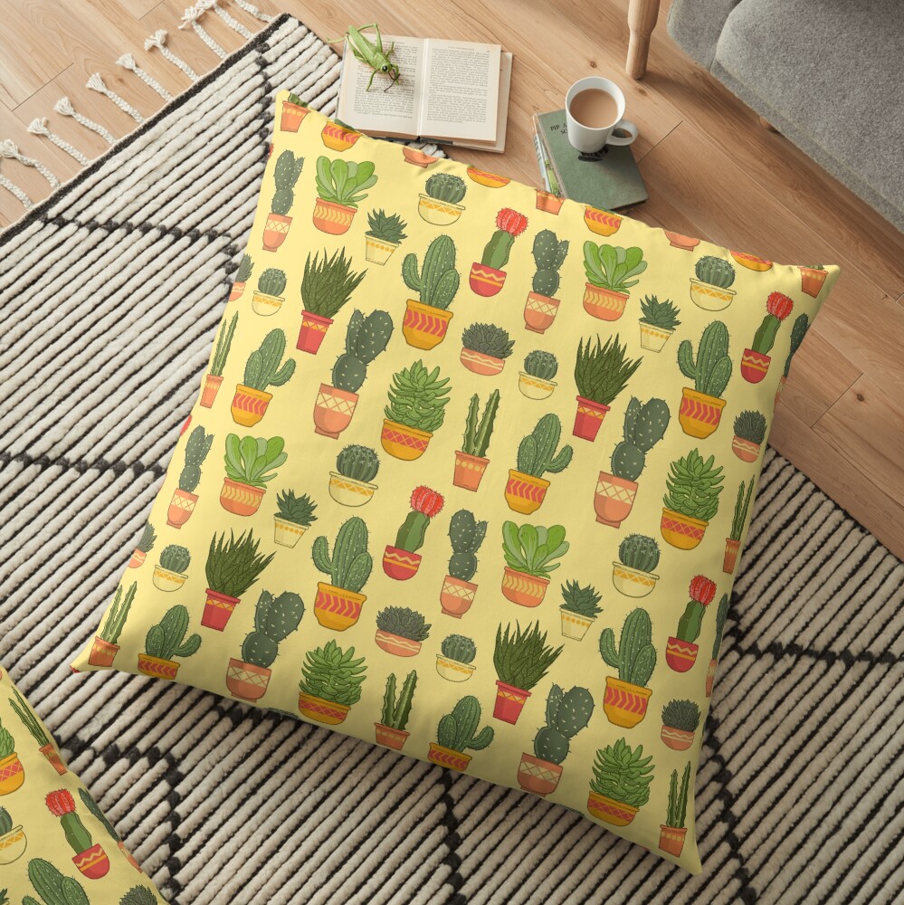 Cactus and Succulent Pattern (Tan) Floor Pillow