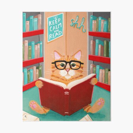 The Library Cat Art Board Print