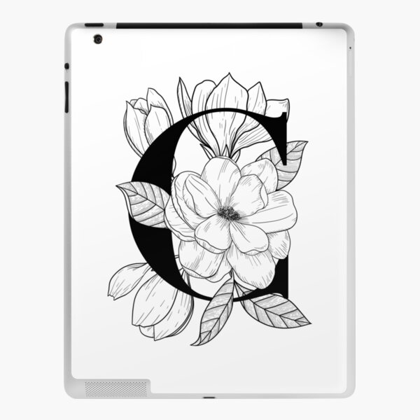 Monogram C with Magnolia Line Art iPad Skin