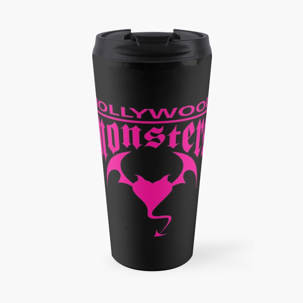 Hollywood Monsters Text Bat Logo - PINK PRINT Travel Coffee Mug