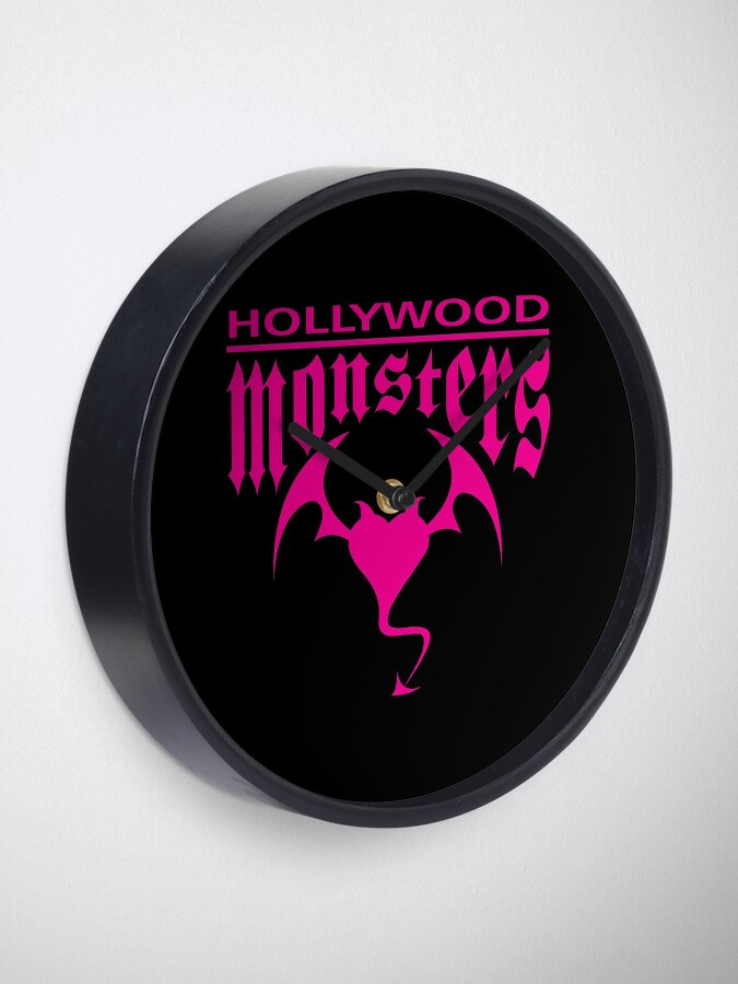 Thumbnail 2 of 4, Clock, Hollywood Monsters Text Bat Logo - PINK PRINT designed and sold by bzyrq.