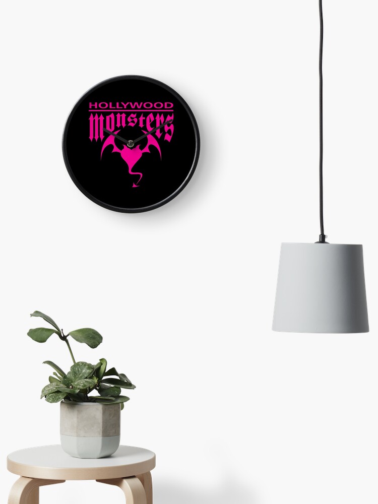 Thumbnail 1 of 4, Clock, Hollywood Monsters Text Bat Logo - PINK PRINT designed and sold by bzyrq.
