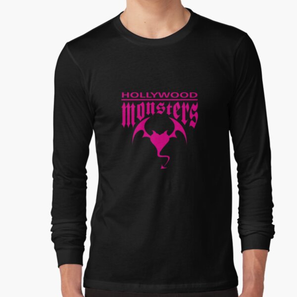 Hollywood Monsters Text Bat Logo - PINK PRINT Long Sleeve T-Shirt
