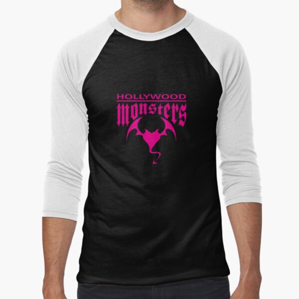 Hollywood Monsters Text Bat Logo - PINK PRINT Baseball ¾ Sleeve T-Shirt