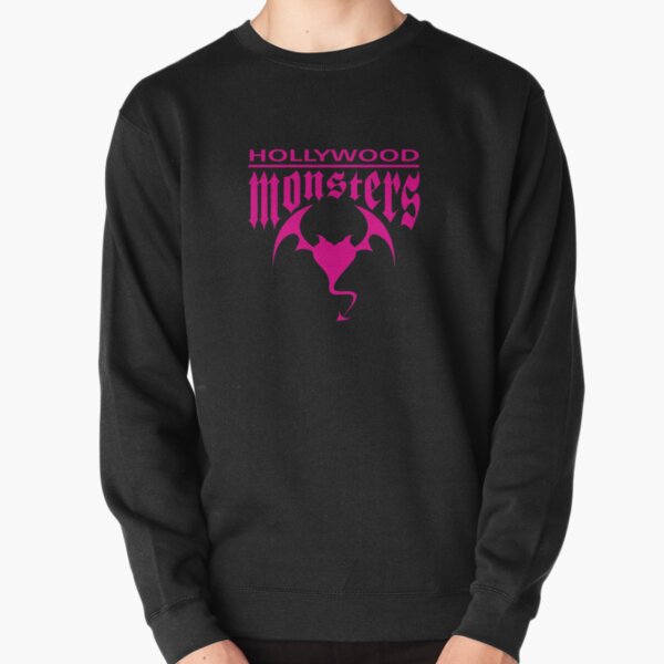 Hollywood Monsters Text Bat Logo - PINK PRINT Pullover Sweatshirt