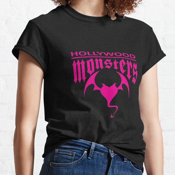 Hollywood Monsters Text Bat Logo - PINK PRINT Classic T-Shirt