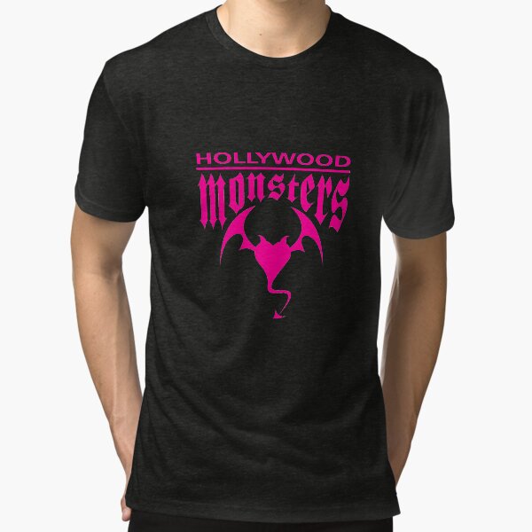 Hollywood Monsters Text Bat Logo - PINK PRINT Tri-blend T-Shirt