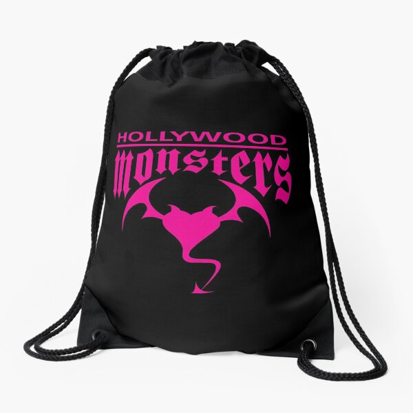 Hollywood Monsters Text Bat Logo - PINK PRINT Drawstring Bag