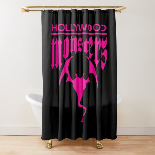 Hollywood Monsters Text Bat Logo - PINK PRINT Shower Curtain