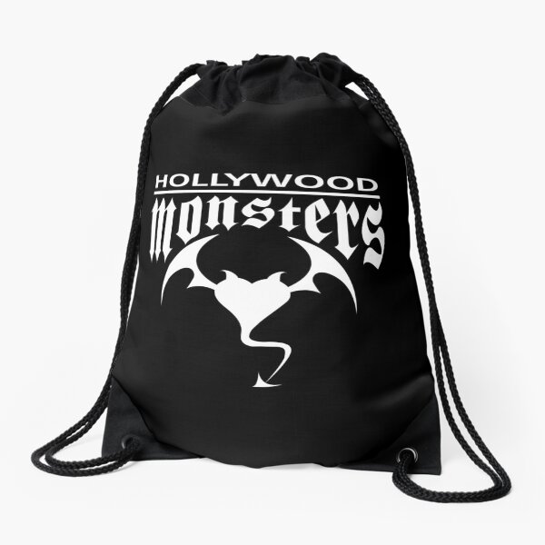 Hollywood Monsters Text Bat Logo - WHITE PRINT Drawstring Bag