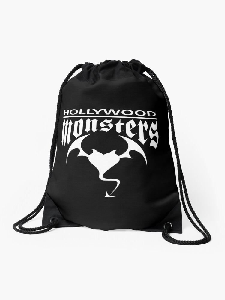 Thumbnail 1 of 3, Drawstring Bag, Hollywood Monsters Text Bat Logo - WHITE PRINT designed and sold by bzyrq.