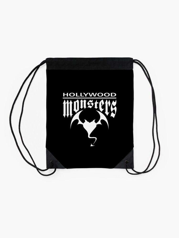 Drawstring Bag, Hollywood Monsters Text Bat Logo - WHITE PRINT designed and sold by bzyrq