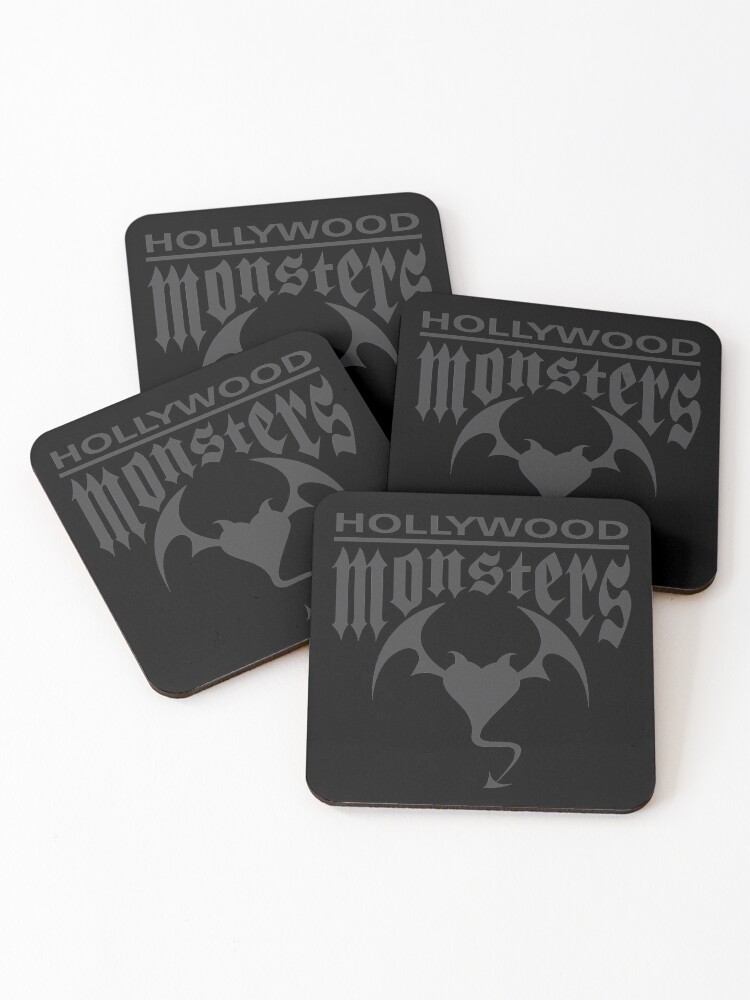 Thumbnail 1 of 5, Coasters (Set of 4), Hollywood Monsters Text Bat Logo - DARK GREY designed and sold by bzyrq.