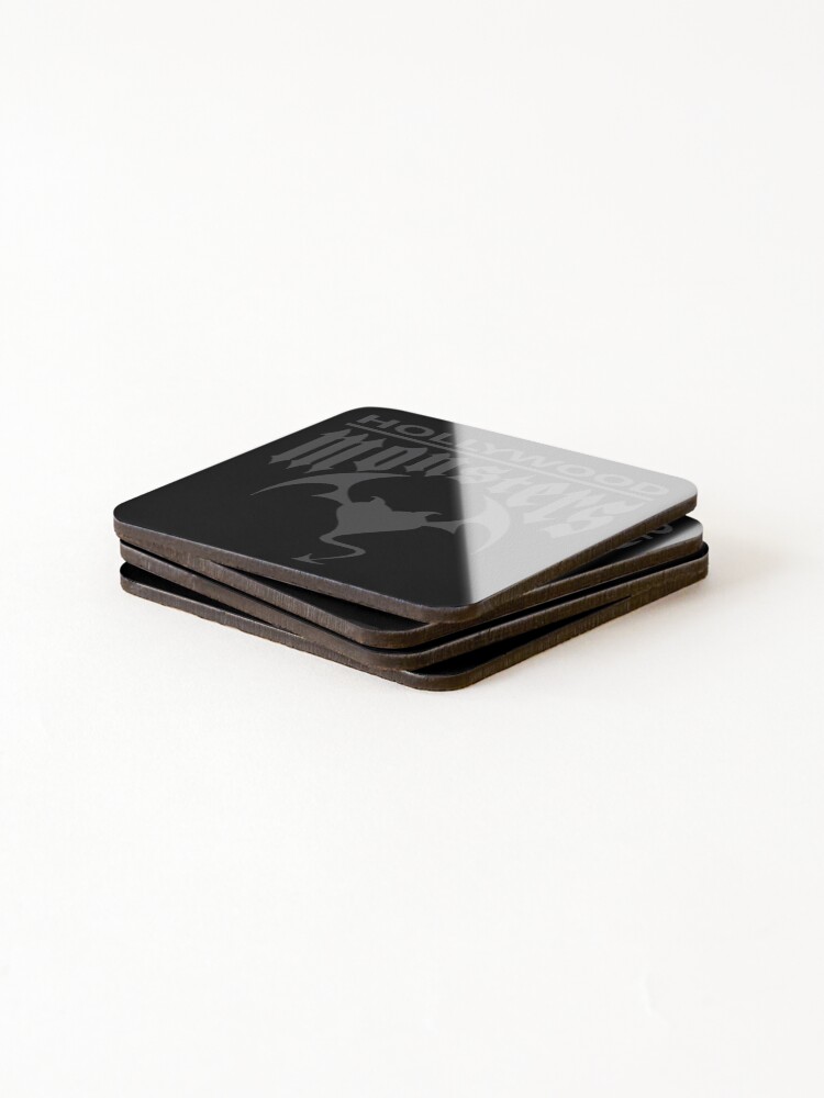 Alternate view of Hollywood Monsters Text Bat Logo - DARK GREY Coasters (Set of 4)