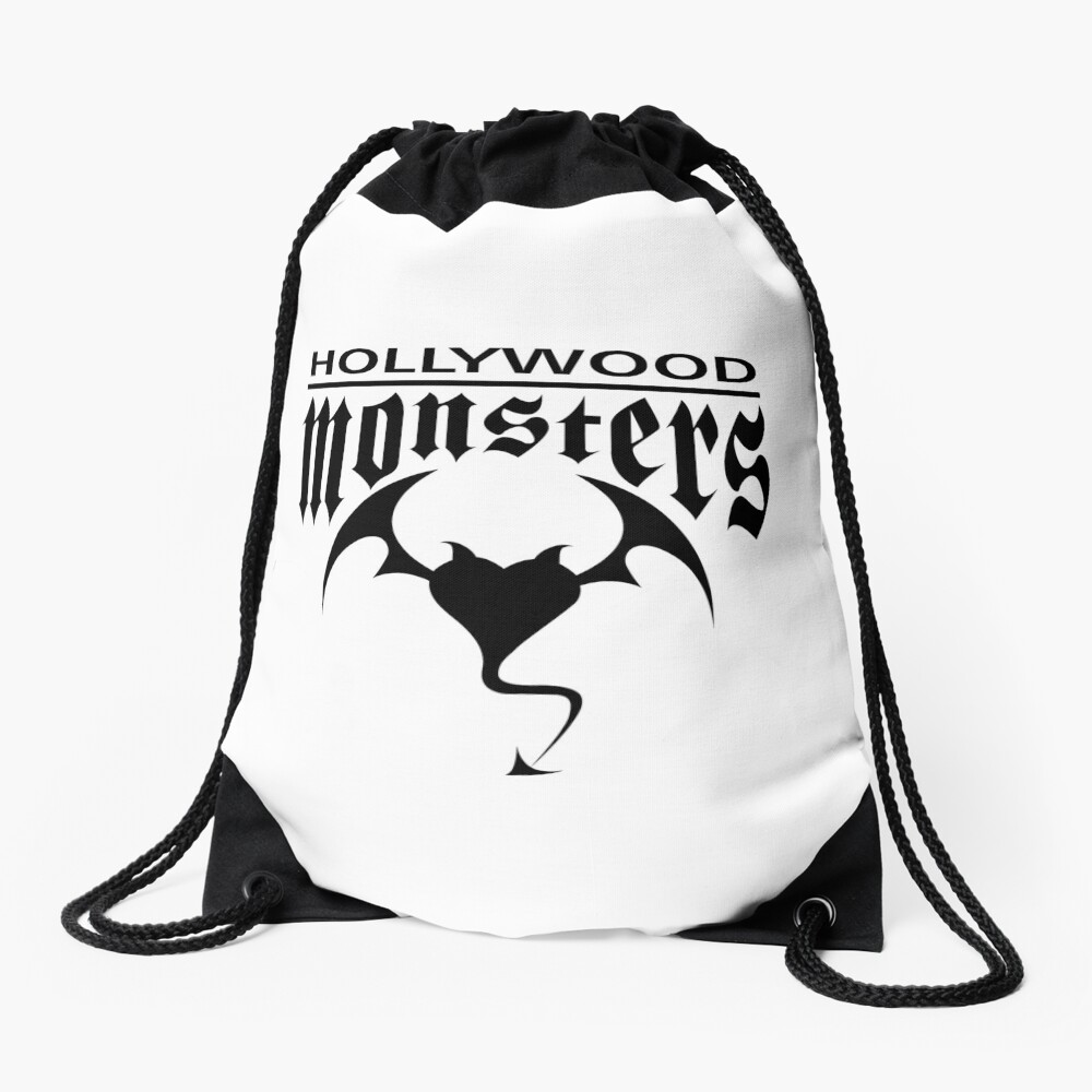 Hollywood Monsters Text Bat Logo - BLACK PRINT Drawstring Bag