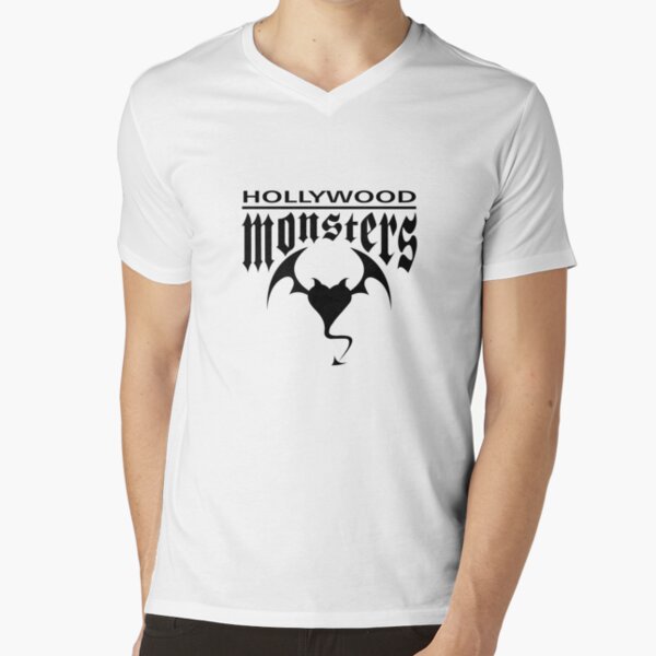Hollywood Monsters Text Bat Logo - BLACK PRINT V-Neck T-Shirt