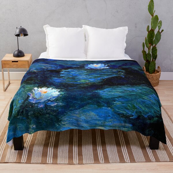 Water Lilies Monet deep blue Throw Blanket