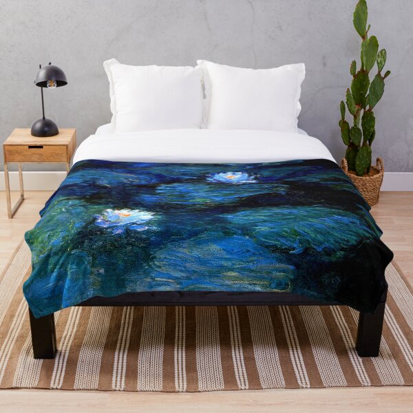 Water Lilies Monet deep blue Throw Blanket