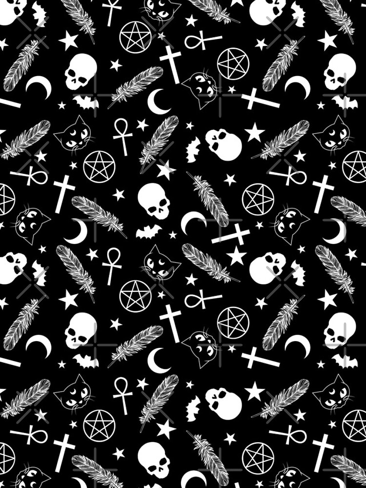 Spoopy | Halloween Witch Seamless Pattern | Black and White by JessicaAmber