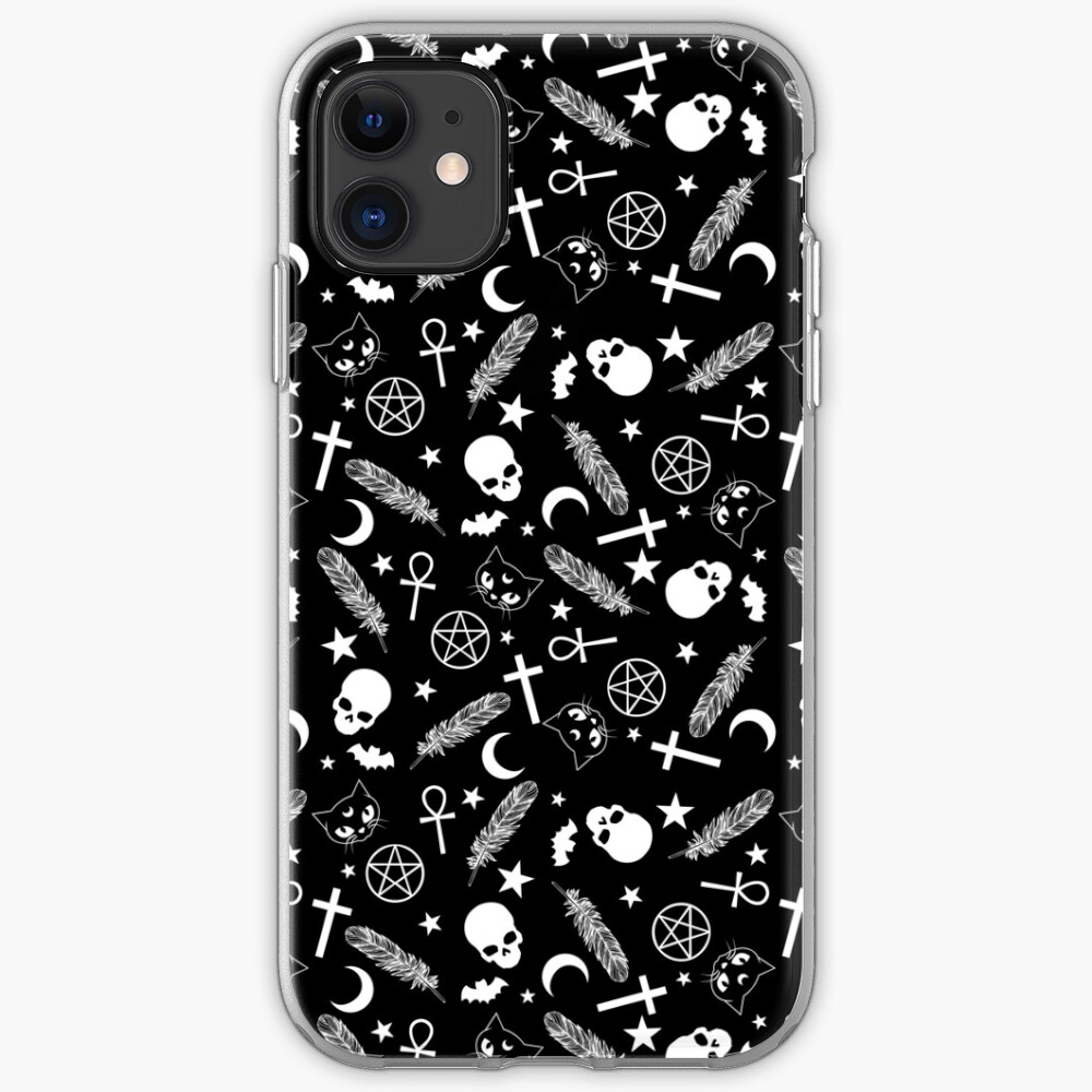 Spoopy | Halloween Witch Seamless Pattern | Black and White iPhone Case & Cover