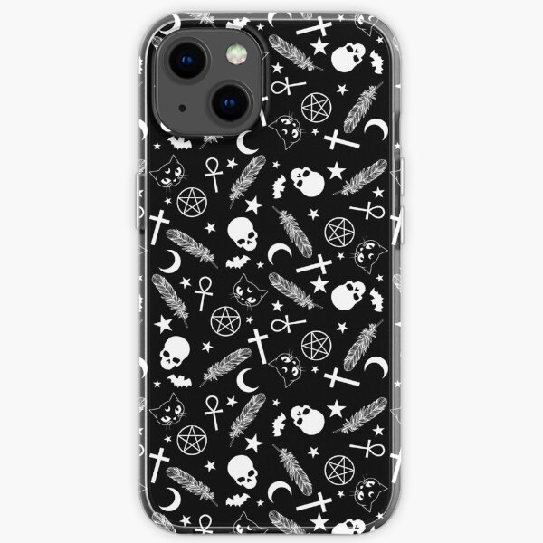 Spoopy | Halloween Witch Seamless Pattern | Black and White iPhone Soft Case