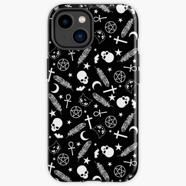 Spoopy Gothic Witch Pattern Black and White iPhone Tough Case