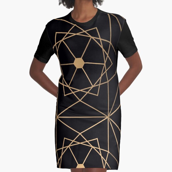 Golden Deluxe Geometric Pattern Graphic T-Shirt Dress