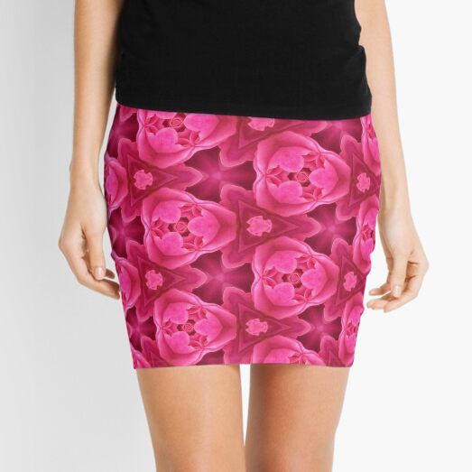 Hot Pink Abstract Rose Pattern Mini Skirt