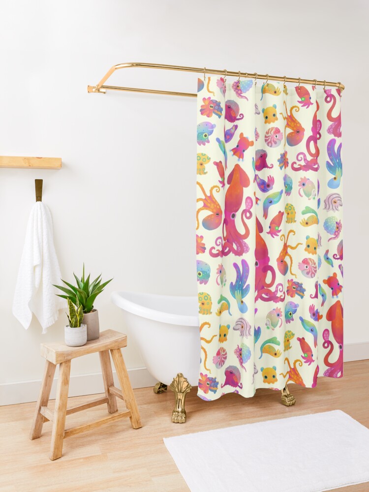 Alternate view of Cephalopod - pastel Shower Curtain