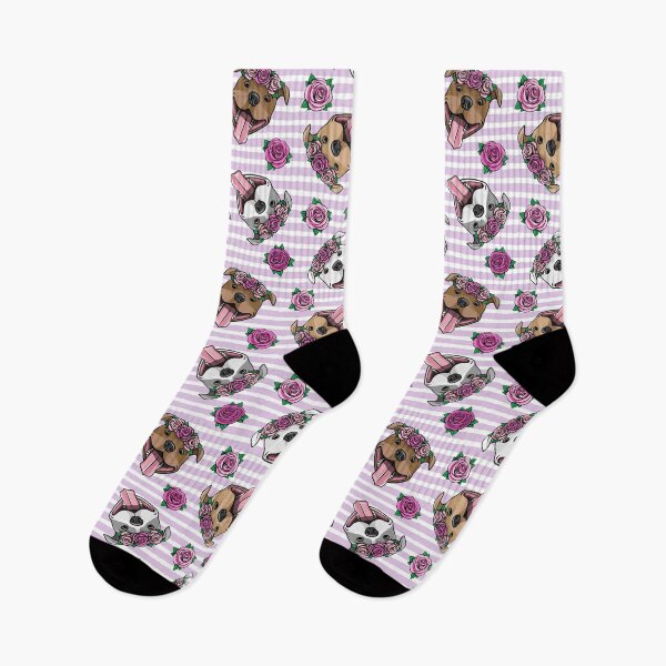 Item preview, Floral Crowned Pit Bulls - Happy Pit Bulls - purple stripes designed and sold by littlearrow.