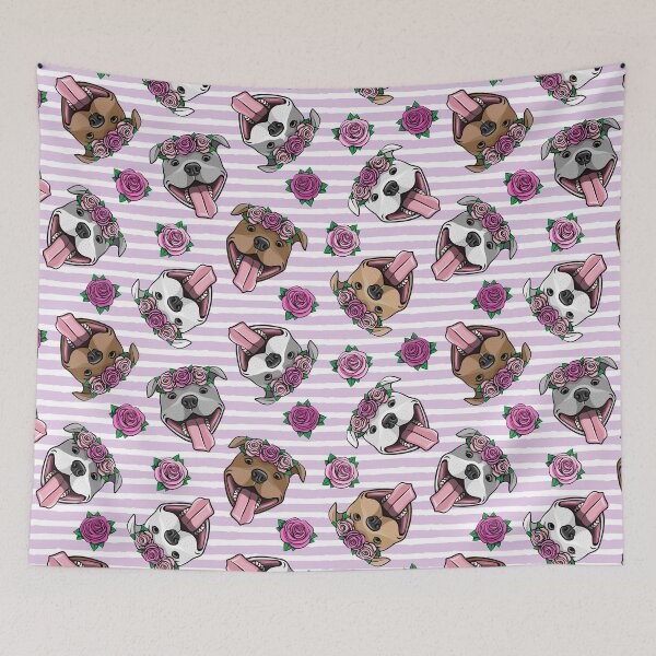 Item preview, Floral Crowned Pit Bulls - Happy Pit Bulls - purple stripes designed and sold by littlearrow.