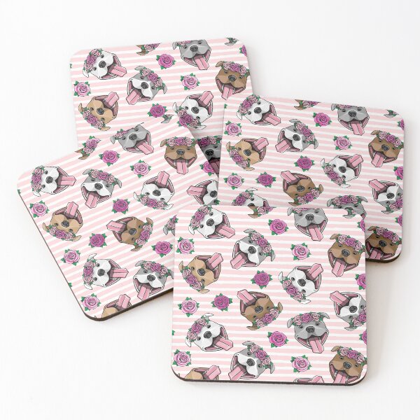Item preview, Floral Crowned Pit Bulls - Happy Pit Bulls - pink stripes designed and sold by littlearrow.