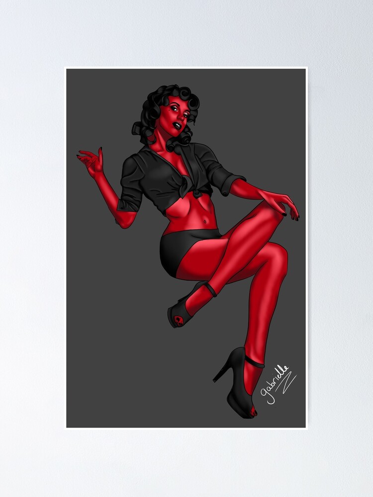 Red Devil Pinup Girl Poster By Gabrielleknotts Redbubble